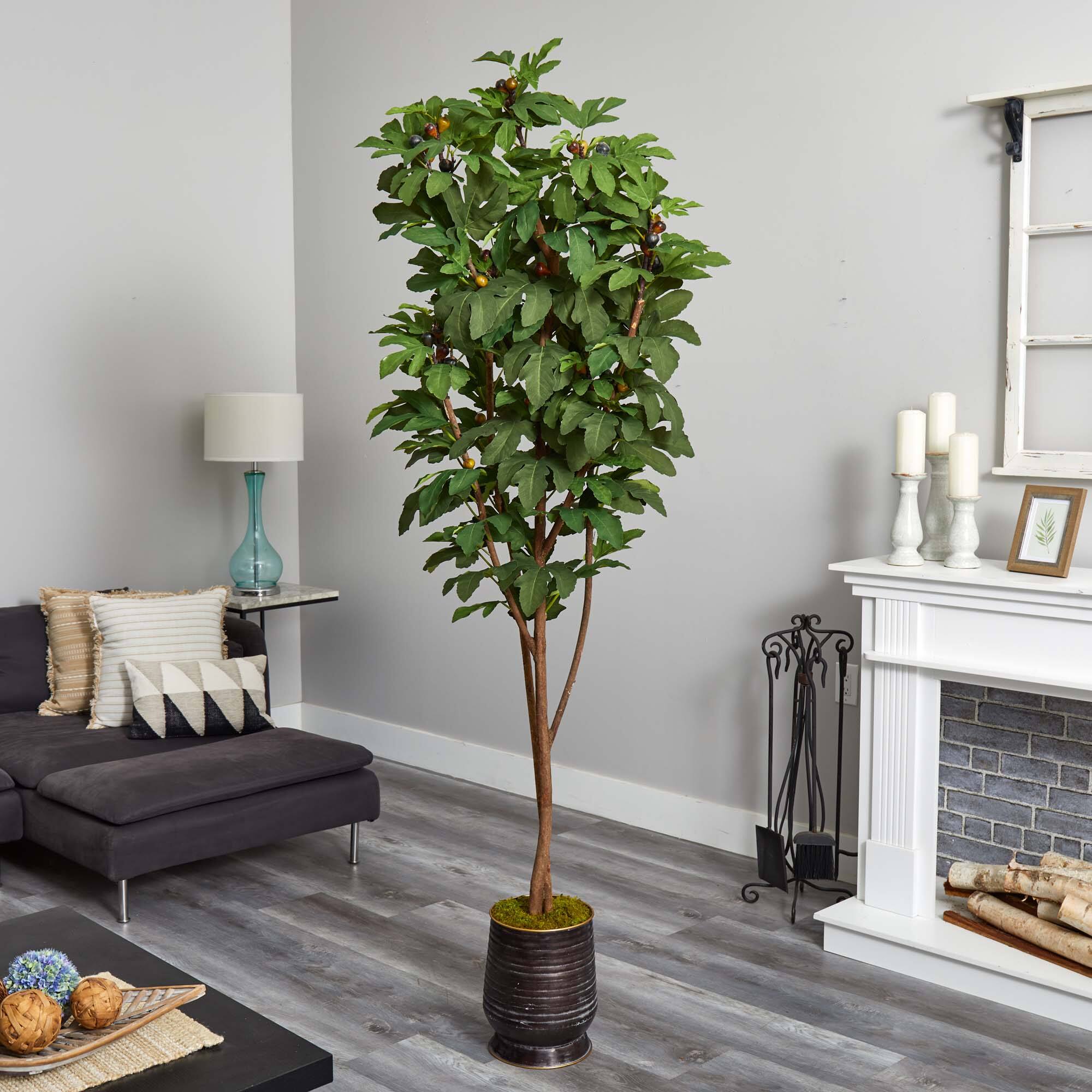 7.5ft. Fig Artificial Tree in Ribbed Metal Planter